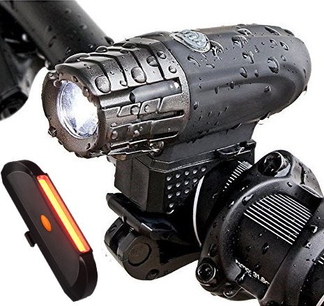 SOOJET BFR-03 CREE XPG LED Fahrradlicht Set Mit Fahrrad Rücklicht - Militär Design Sehr Hochwertig - Aluminium Fahrradlampe Per USB Wiederaufladbare - 300 Lumen LED Fahrradlicht und Taschenlampe - Multifunktion auch als Kopflampe - Fahrradbeleuchtung mit Frontlicht und Rücklicht