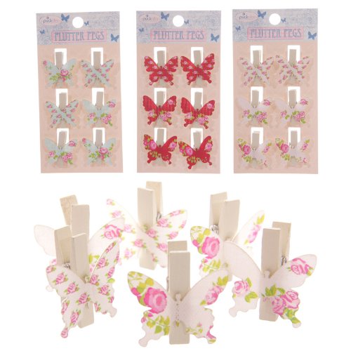 Wooden Butterfly/Flutter Pegs - Decorative Novelty Pegs ~ Pack of 6