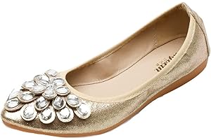 AOIKOY Women's Ballet Flats Foldable Casual Sparkly Rhinestone Wedding Ballerina Shoes Comfort Slip on Walking Flat Shoes