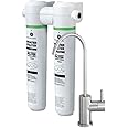 GE Dual Stage Under Sink Water Filtration System with Faucet | Reduces Lead, Chlorine & More | Easy Install | Twist & Lock Design | Replace Filters (FQK2J) Every 6 Months | GXK255TBN