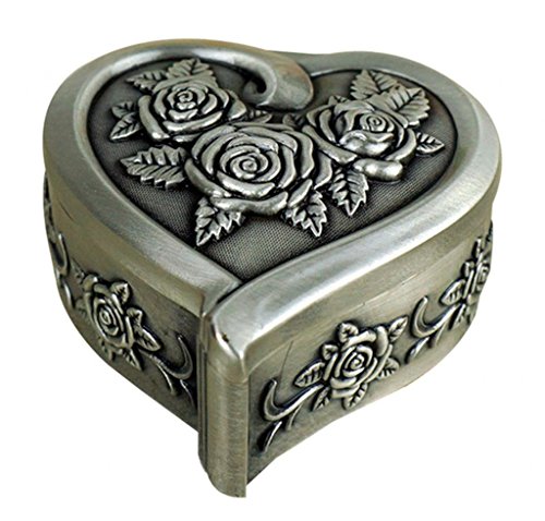 Infinite U Luxury Small Heart Rose Women Trinket Jewellery Box Antique Sliver-5 Options