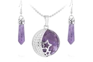 HELENA ROSE JEWELLERY Jewellery Gift Set For Women - Silver Moon & Stars Necklace & Drop Earrings - Real Natural Crystal Quartz Gemstone Pendant For Ladies - With a Quality Gift Box