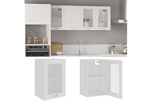 Keyur Wall Mounted Kitchen Cabinet, Kitchen Wall Cabinet Hanging Cupboard Storage Cabinet Unit Hanging Glass Cabinet White 40x31x60 cm Chipboard