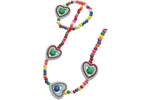 BELLAMIRA LIFESTYLE ACCESSORIES 2 Piece Wooden Beads Necklace and Bracelet Set For Girls - Love Pink Turquoise Heart Dragonfly Ladybird Butterfly Daisy Flower - Loot Bags Goody Bag Filler - Birthday Christmas Gift