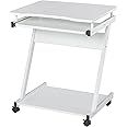 HOMCOM Movable Computer Desk with 4 Moving Wheels Sliding Keyboard Tray Home Office Workstation White