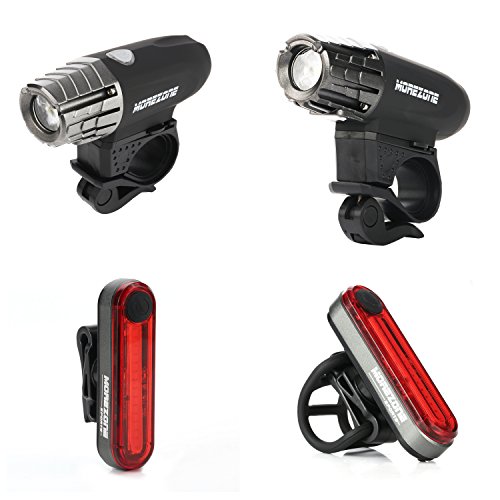 MOREZONE LED Fahrradlicht Set Wiederaufladbare Fahrradbeleuchtung 300Lumen 5 Licht-Modi Fahrradlampen Frontlicht Rücklicht Wasserdicht Fahrradlichter Taschenlampe(Schwarz) - 2