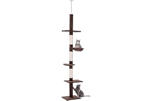 PawHut Floor to Ceiling Cat Tree for Indoor Cats 5-Tier Kitty Tower Brown