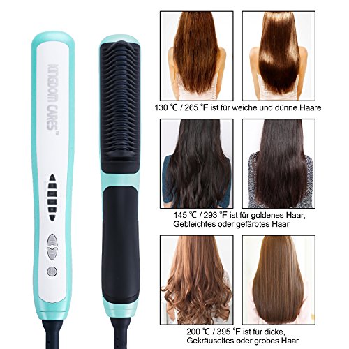 KINGDOMCARES Haarglättungs bürste Stylingbürste Glättungbürste Mit Schnellaufheizungsfunktion Keramik Aufheizung Entwirrung Elektrische Glättbürste Haarglätter Mit Perfekt Hitzeschutz Absolut-Anti-Verbrühung Anion Haarbürste Glätteisen 6 Stufen für haare Haarglättungsbürste geeignet für alle Haartypen Blau - 6