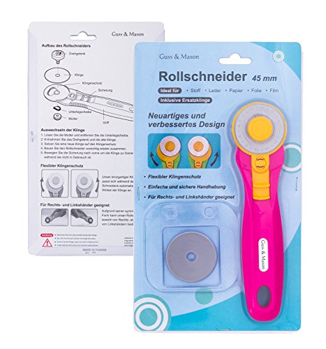 Guss & Mason Rollschneider 45 mm mit gratis Ersatzklinge in Pink, Blau, Grün. Stoffschneider für Stoff und Leder. Das perfekte Nähzubehör - 6