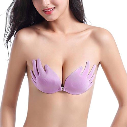 Jimmkey Women Wings Of The Goddess Instant Breast Lift Invisible Silicone Push Up Bra, Women's Bra Strapless Bra Seamless Strapless Backless Wedding Silicone Sick On Bra Corset Lingerie (Purple A, D)
