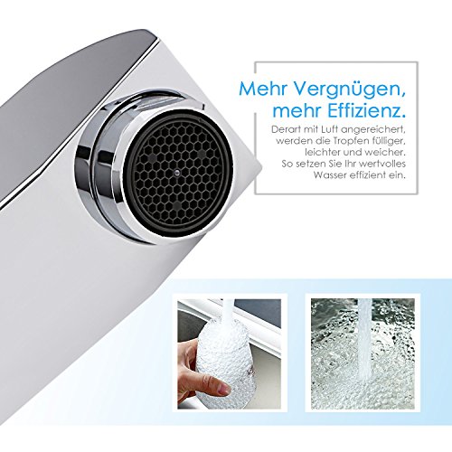 Homfa ausziehbare Küchenarmatur, Waschtischarmatur, Wasserhahn, Einhandmischer mit Schlauch-Brause, Keramik Kartusche, Messing verchromt - 6