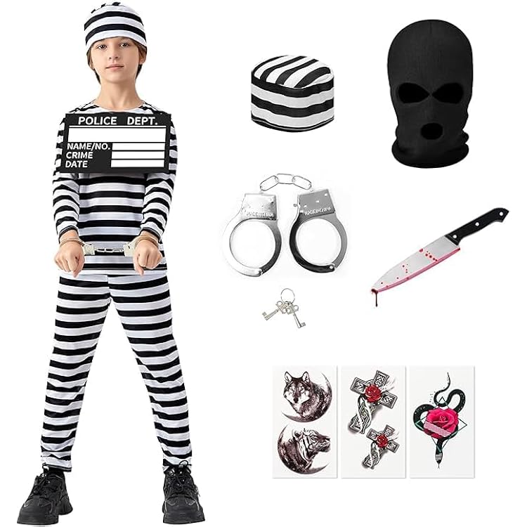 Déguisement Prisonnier Enfant - Jaune Et Noir - Taille 140-146 (12-14 Ans)