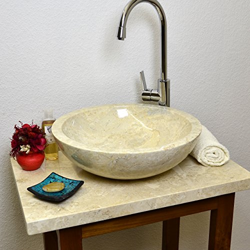DIVERO Naturstein Aufsatz-Waschbecken Modena Handwaschbecken Waschschale Marmor Stein poliert rund beige creme - 4