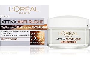 L'OREAL PARIS L'Oréal Paris Crema Viso Giorno e Notte Attiva Anti-Rughe, Trattamento Fortificante 65+ con Multivitamine, Adatto a Pelli Mature, 50 ml