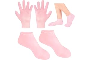 KRYMSON 1 Paar Fußüberzüge und 1 Paar Handschuhe, Silikonsocken für Damen, feuchtigkeitsspendende Socken, Silikonsocken für Fuß-Spa-Pediküre, Peeling-Socken, Gel-Socken für rissige Fersen