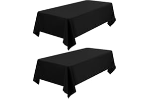 FXKS 2 Pack Black Tablecloth Rectangle Table,153 x 260 cm Tablecloth for 6 FT Table,Stain and Wrinkle Resistant Washable Black Table Cloth,Polyester Fabric Table Cover for Wedding Dining Party