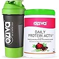 OZiva Daily Protein Activ For Women, For Better Energy, Bone Health & Hormonal Balance, With Clean Protein, Tulsi, & Probiotics for Better Protein Absorption (Chocolate, 300g + Green Shaker)