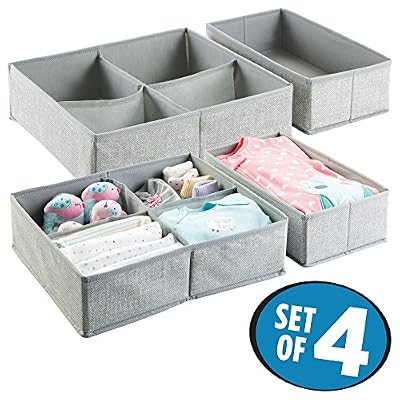 MetroDecor mDesign boîte de rangement – panier de rangement idéal pour ranger vos vêtements, maquillage, jouets, couches, lingettes, médicaments, etc. – Set de 4 – pratique bac de rangement – couleur : gris