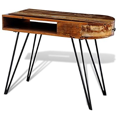vidaXL Bureau tables d'ordinateur en bois solide recyclé avec pieds broche en fer