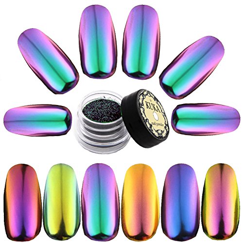 KUKA Chameleon Pigment Nail 6 Colour Changing Mirror Chrome Powder Art Glitter Dust Shine Manicure (Green Purple)