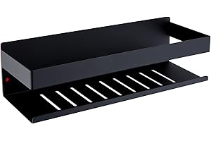 HomeHeng Mensola da Doccia Senza Foratura - Mensole Bagno Autoadesivo Nero Opaco Organizzatore da Parete, Acciaio ​Inox Adesivo Portaoggetti Doccia, 30 cm