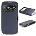 Produktbild Urcover® View Case Handy Schutz-Hülle | Kompatibel mit Samsung Galaxy S4 Mini | Hart Kunststoff Dunkel Blau | Elegant Wallet Cover Sicht-Fenster | leichte Schale dünne Tasche
