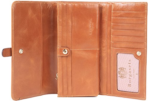 Borgasets Womens Leather Purse Ladies Trifold Wallets With ID Card Holder Brown