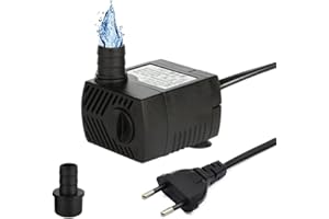 LENPESTIA Pompe à eau Submersible 400L/H 5W mini aquarium pompe Pompe à fontaine silencieuse avec câble d'alimentation de 1.35m pour aquarium bassin jardin et système hydroponique AC220-240V