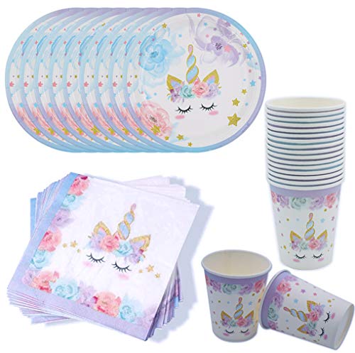 Kit di Articoli per Feste Unicorno, Servono 16 Ospiti Feste Unicorno per Bambini Festa di Compleanno Baby Shower 16* Tazze 16* Piatti 16* Tovaglioli - Porpora