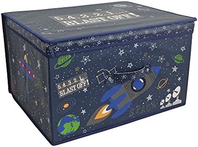 SPACE BLAST OFF PLANETS STARS BLUE GREY CARRYING FOLDAWAY CHEST BOX 50X30X40CM