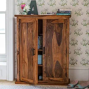 Trinayan Handicrafts Solid Sheesham Wood Cupboard || Wardrobe in Premium Teak Finish (Design 1)