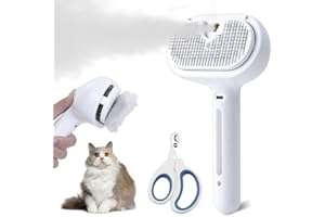 NATUYA Cat Steam Brush with Release Button, Pet Spray Brushes for Shedding & Grooming, Spritz Defur Comb for Cats Dogs Long Short Haired, Steamy Brush for Cats Removing Loose Fur and Massage (White)