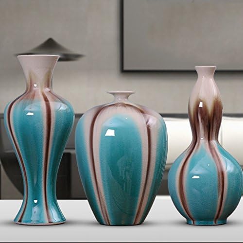 wysm Ceramic Vase Decoration Green Kiln Three - Piece Flower Set Home Living Room TV Cabinet Decorations