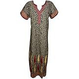 Indiatrendzs Women Nighty Cotton Beautiful Embroidered Neckline Nightwear Maxi Nightgowns (Chest 44)