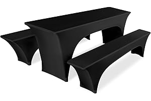 ‎PESONLOOK Pesonlook 3-teilige Sets Schwarzes Stretch-Biertisch- und Bankabdeckungs-Set für 50 cm Tischbreite, Bierbankabdeckung, Bierzeltgarnitur 220 x 50 x 70 cm für Bankett im Freien