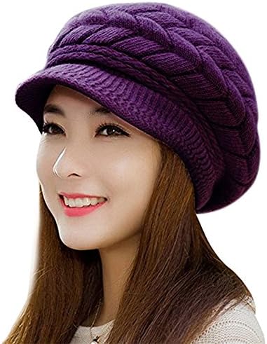 VICWARM Winter Warm Slouchy Wool Beanie Hat Cap With Visor and Knitted Hats for Girls