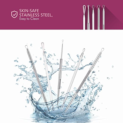 5 Stücke Mitesserentferner -Komedonenquetscher Set Aus Edelstahl+Kostenlos Benutzerhandbuch – Doppelseitig -Nagelhautschieber Werkzeug Professionell Gesundheit Behandlung für Pickel Whiteheads Akne Extraktoren Risikofrei Glatte Nose Gesicht Haut - 8