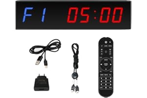 PULIVIA Gym Timer Clock 1.5‘’ Interval Timer for Fitness, 12/24-Hour Tabata FGB Count Down/Up Timer with Remote Control, LED Display Programmable Interval Timer Clock for Gym Home Workout