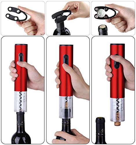 ANOLE Weinflaschenöffner Satz Elektronischer Öffner Korkenzieher mit Folienschneider, Ausgießer und Vakuumstopper Einfach öffnen für Wein Bier Champagner Geschenk Rot - 5