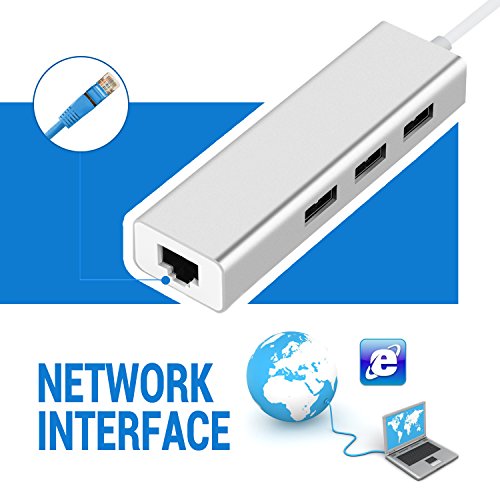 USB 3.0 Hub – Badalink Premium 3 Port Aluminium USB 3.0 mit RJ45 10/100/1000 Gigabit Ethernet Adapter Konverter LAN-Adapter für Macbook Pro Air, iMac, Mac Mini, ChromeBook Pixel, Surface Pro - 7