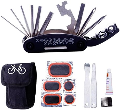 FunRun 16 in 1 Multifunction Bicycle Bike Mechanic Repair Tool Kit Handheld Folding Cycling Emergency Repair Tools Set, Bag Packed Portable Bike Bicycle Cycling Mechanic Repair Tool Kit Set