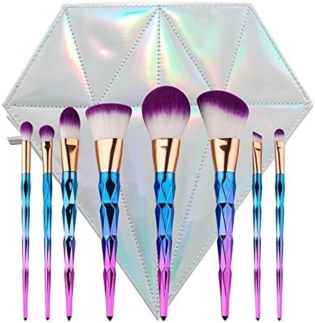 QITAO® 8 Pcs Professional Make up Brush Set Unicorn Shape Design Rainbow Brushes for Foundation Brushes Eyebrow Eyeliner Eyeshadow Blusher with Travel Pouch