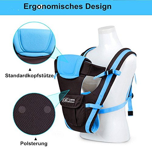 Amzdeal wunderbar praktische Babytrage als Bauchtrage, Rückentrage und Hüfttrage in Blau oder Khaki - 4