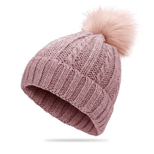 Pyjacos El Gorro de Lana para Mujer se Mantiene abrigado,Rosa