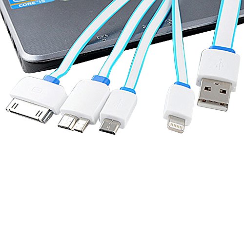 Cuitan 1m 4 in 1 TPE Ladekabel für Apple IOS / Android, Flach Design Charging Cable Lightning Kabel Aufladekabel für iPhone 4, 4s, iPad 2, 3, iPhone 5, 5s, 6, 6 Plus, 6s, 6s Plus, iPad 4, Air 2, Air, iPad mini 1 2 3, Samsung Note 3, S5, Xiaomi, Meizu, Huawei, HTC und andere Android Handy – Blau - 3