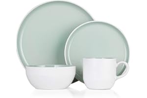 Barbary & Oak BO867004GRN Oslo 16 Piece Dinnerware Set, Stoneware, White and Peppermint Green
