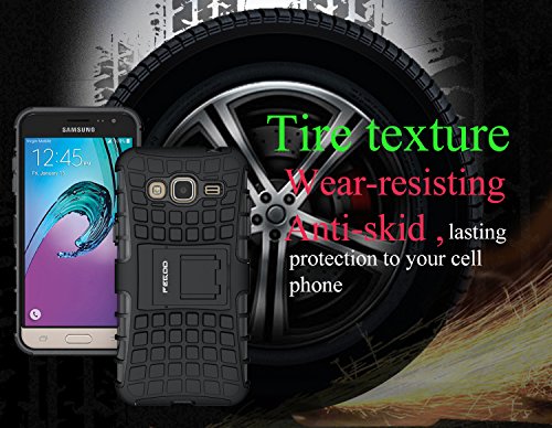 Funda Galaxy J3  2016  Pegoo Caja El Soporte Incorporado A Prueba de golpes Anti-Ara  azos y Polvo Mezcla Doble Capa Armadura Proteccion Cover Case Caso Funda C  scara Caja para  2016  Samsung Galaxy J3  Negro 