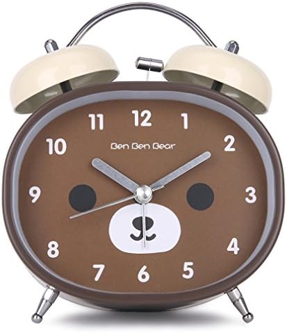 Twin Bell Alarm Clock, Double Bell Alarm Clock with Night Light Analog Quartz Alarm Clock No Ticking, Loud Alarm Children's Alarm Clock Nostalgic Brown Bear by BLF
