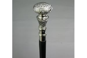 MEDIEVAL REPLICAS Spazierstock Gehstock m. silbernem floral verziertem Knauf schwarzer Schuss