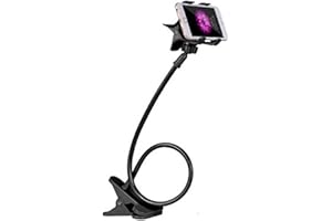 FSLLWGWG Handy Halter Schwanenhals, Universal Handyhalterung aus Eisen 360 Rotation Mit Clip, Flexible Lang Arm Einstellbar, Lazy Handy Halter Ständer für Smartphone für Bett, Schreibtisch, Auto (Schwarz)
